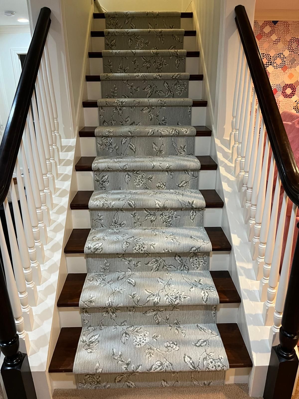 Patterned carpet stair runner installed in Edina, MN